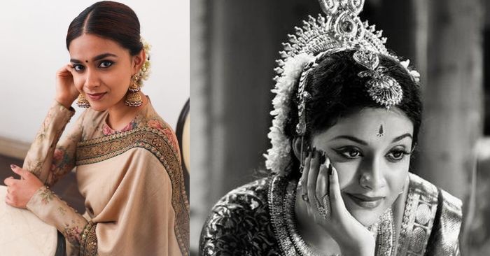 पहली तस्वीर में नेशनल अवॉर्ड लेने पहुंची कीर्ति. दूसरी तस्वीर उन्हें नेशनल अवॉर्ड मिलने की वजह फिल्म 'महानती' का एक स्टिल.