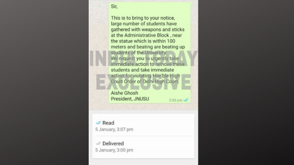 Delhi Police Whatsapp Message On Jnu 2
