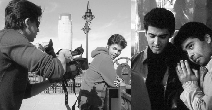 फिल्म 'कभी खुशी कभी ग़म' के सेट पर शाहरुख खान और ऋतिक रौशन के साथ करण जौहर. ये बतौर डायरेक्टर करण की दूसरी फिल्म थी.