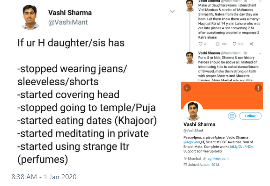 इन ट्वीट्स में वशी मंत बता रहे हैं कि कैसे अपने बच्चों का धर्मांतरण होने से रोक सकते हैं. फोटो: Twitter