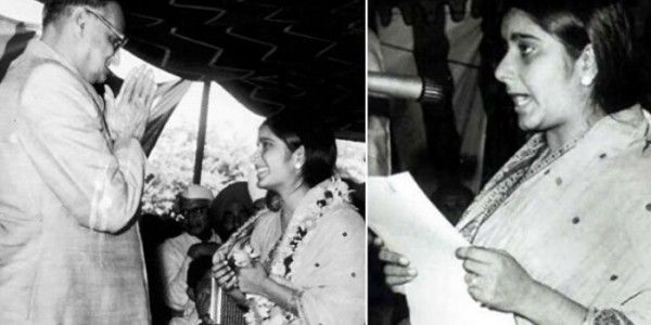 कैबिनेट मंत्री के रूप में शपथ लेती हुईं 25 साल की सुषमा स्वराज कैबिनेट मंत्री के रूप में शपथ लेती हुईं 25 साल की सुषमा स्वराज