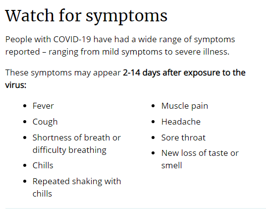 CDC की तरफ से जारी लक्षणों की लिस्ट.