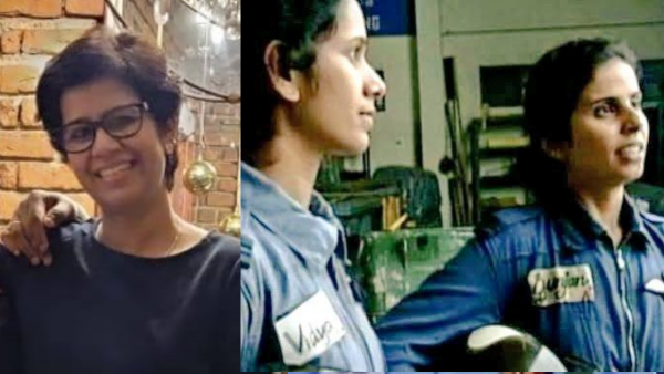 बाएं से दाएं: श्रीविद्या राजन की अभी की तस्वीर (फोटो- फेसबुक). उधमपुर में गुंजन सक्सेना के साथ श्रीविद्या. (फोटो- ट्विटर) Sreevidya Rajan