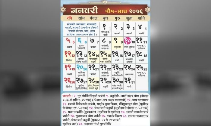 पंचांग 2021 (पूरा PDF देखने के लिए तस्वीर पर क्लिक करें.)