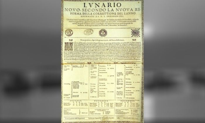 ग्रेगोरियन कैलेंडर के कुछ बहुत पुराने प्रिंटेड एडिशन में से एक. (1582 में प्रकाशित)