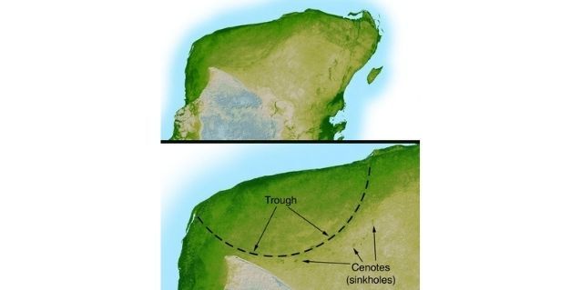 चिकशुलूब क्रेटर आधा ज़मीन में है, आधा समुद्र में. (विकिमीडिया)