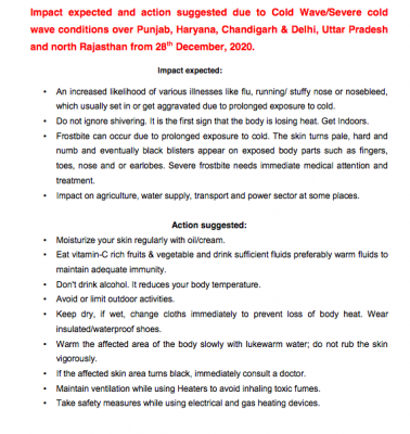 Imd Advisory Extreme Cold