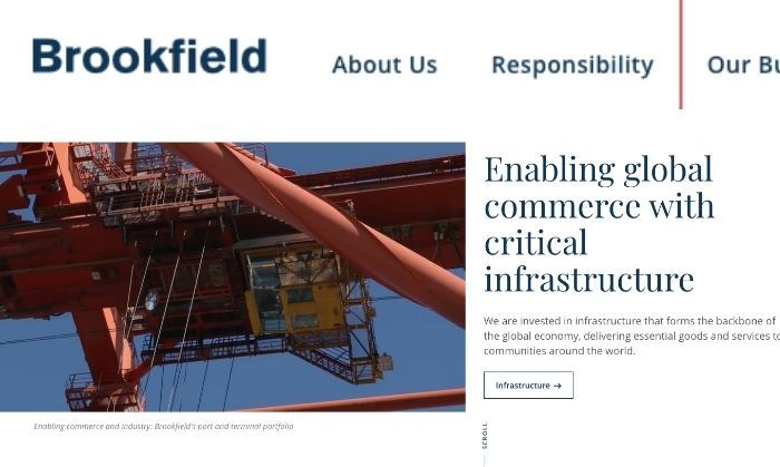 ब्रुकफ़ील्ड. इसका हेडक्वार्टर कनाडा में है. तस्वीर, उनकी वेबसाइट (brookfield.com) का एक स्क्रीनशॉट है. 
