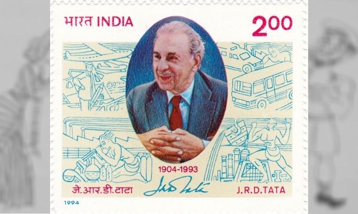 जिन JRD ने अपने करियर की शुरुआत पोस्टल स्टैम्प की कमाई से की थी बाद में उनके नाम का भी पोस्टल स्टैम्प बना. (तस्वीर: इंडिया पोस्ट, भारत सरकार)