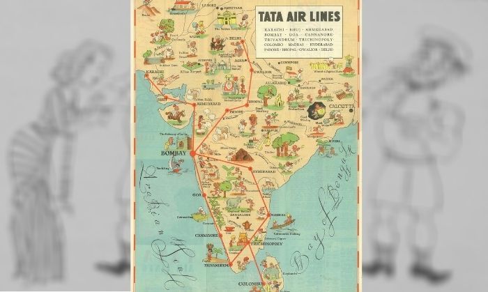 टाटा एयरलाइंस का साल 1939 में रूट और टाइमटेबल. तस्वीर पर क्लिक करके बड़े रूप में देखने में और मज़ा आएगा. (तस्वीर: Bjorn Larsson | timetableimages.com)
