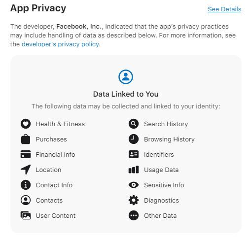 ऐपल ऐप स्टोर पर Facebook Messenger की ऐप प्राइवसी. Facebook Messenger Privacy