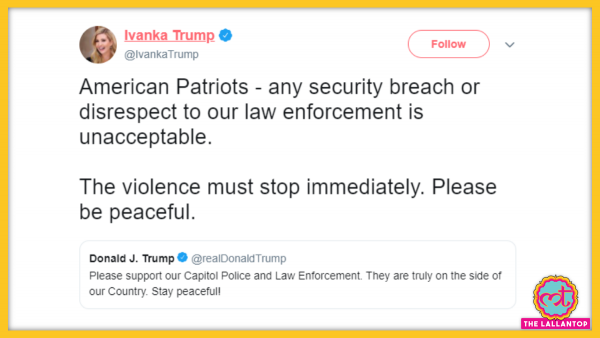 Ivanka Trump Rioters Patriots Tweet