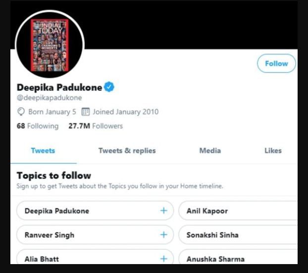 दीपिका का साढ़े 12 बजे के पहले का अकाउंट. 