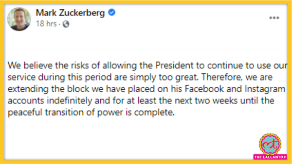 Mark Zuckerberg Trump Ban