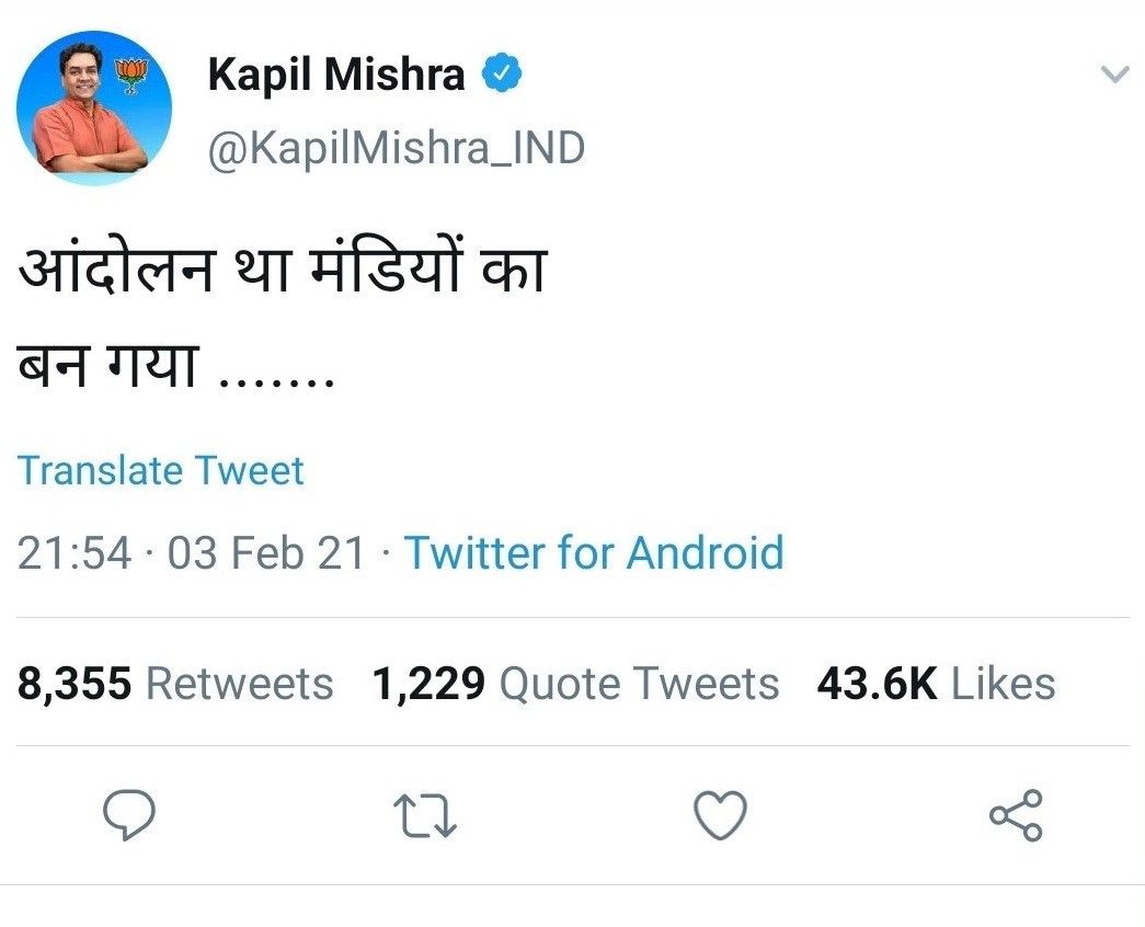 Kapil Mishra Twwet 1