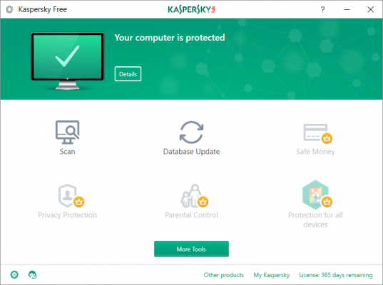Kaspersky एंटीवायरस ऐसा दिखता है. Kaspersky