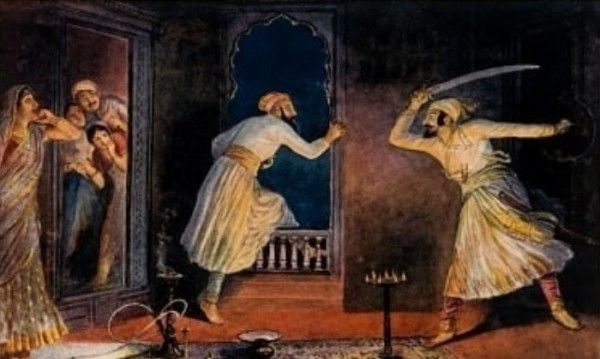 शाइस्ता ख़ां पर हमला करते हुए शिवाजी (तस्वीर: एम.वी. धुरंधर) Untitled Design (3)