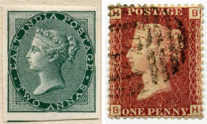 डाक टिकटों की कीमत 1/2 आना, 1 आना, 2 आना और 4 आना