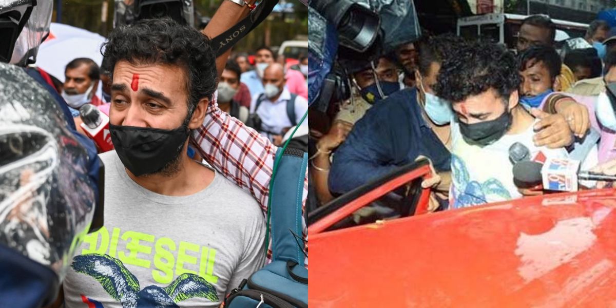 पोर्नोग्रफी रैकेट केस में बेल मिलने के बाद जेल से घर जाते राज कुंद्रा. 