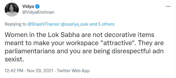 पत्रकार विद्या कृशनन का ट्वीट