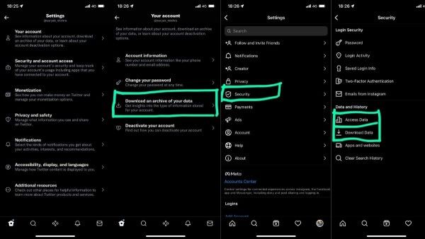 आर्काइव डेटा या अकाउंट इनफॉर्मेशन