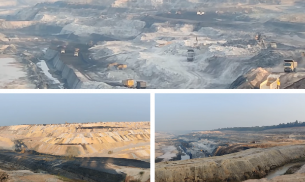 अडानी माइनिंग लिमिटेड द्वारा किया जा रहा कोयला खनन (फोटो सोर्स - अतुल शुक्ला द्वारा पोस्ट वीडियो के स्क्रीनशॉट)