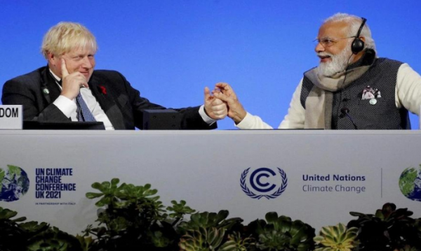 ग्लास्गो में COP26 समिट के दौरान UK प्रेजिडेंट बोरिस जॉनसन और PM मोदी (फोटो सोर्स -आज तक ) 