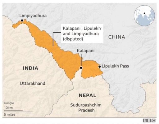 नारंगी रंग में दिखाया गया वो इलाका, जिसपर नेपाल अपना अधिकार बता रहा है. (फोटो: बीबीसी) नारंगी रंग में दिखाया गया वो इलाका है जिसपर नेपाल अपना अधिकार बता रहा है. (फोटो बीबीसी)