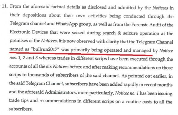 सेबी के फैसले की एक कॉपी (फोटो-सेबी) Bull3