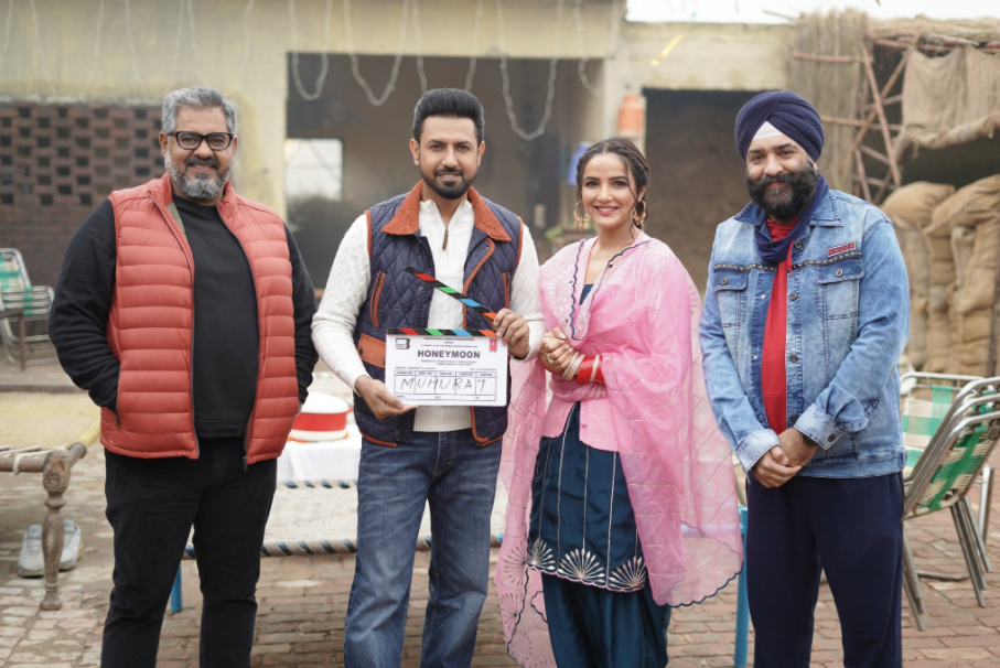 फिल्म 'हनीमून' की शूटिंग के पहले दिन गिप्पी ग्रेवाल और जैस्मिन भसीन.