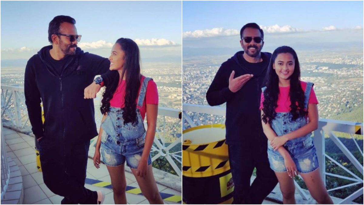 'खतरों के खिलाड़ी 10' की शूटिंग के दौरान रोहित शेट्टी के साथ तेजस्वी प्रकाश. 'खतरों के खिलाड़ी 10' की शूटिंग के दौरान रोहित शेट्टी के साथ तेजस्वी प्रकाश.
