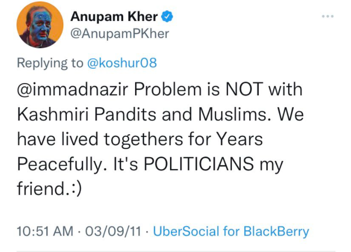 अनुपम खेर के ट्वीट का स्क्रीनग्रैब.