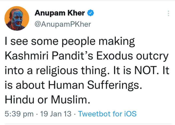 अनुपम खेर के ट्वीट का स्क्रीनग्रैब.