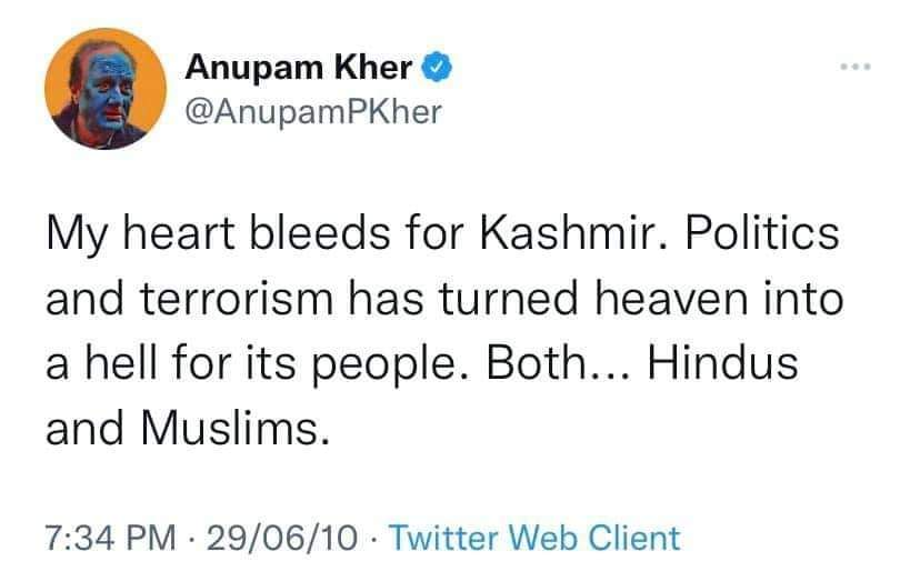 अनुपम खेर के ट्वीट का स्क्रीनग्रैब.