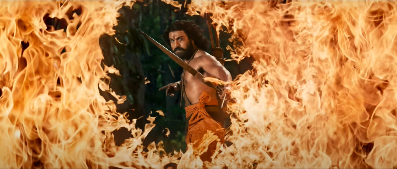 रियलिटी को मायथोलॉजी से जोड़ने वाले एक दृश्य में राम चरण. सिनेमैटोग्रफी देख रहे हैं! 