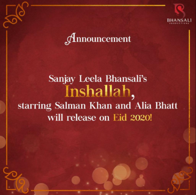 'इंशाल्लाह' का अनाउंसमेंट पोस्टर.